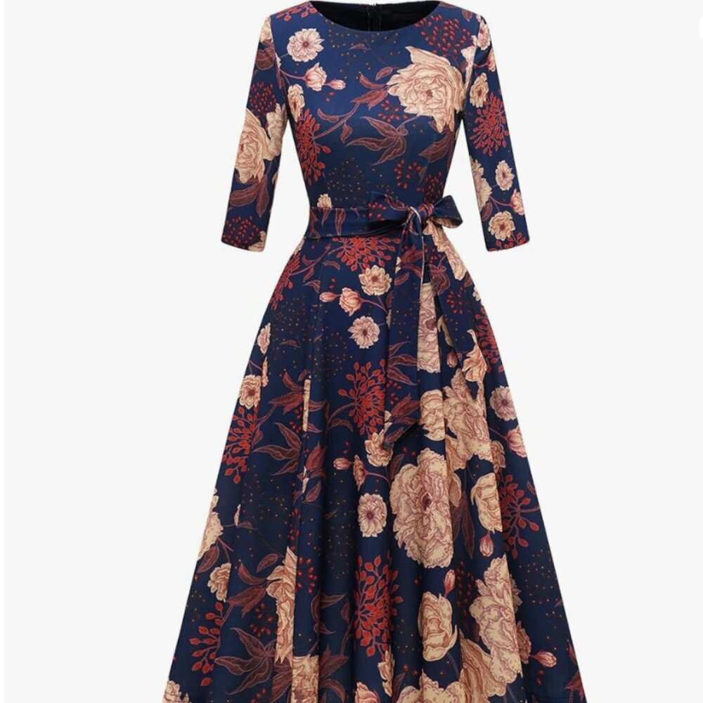 Cocktail Dresses for Women, Vintage Wedding Guest 3/4 Sleeves Formal Church Dres